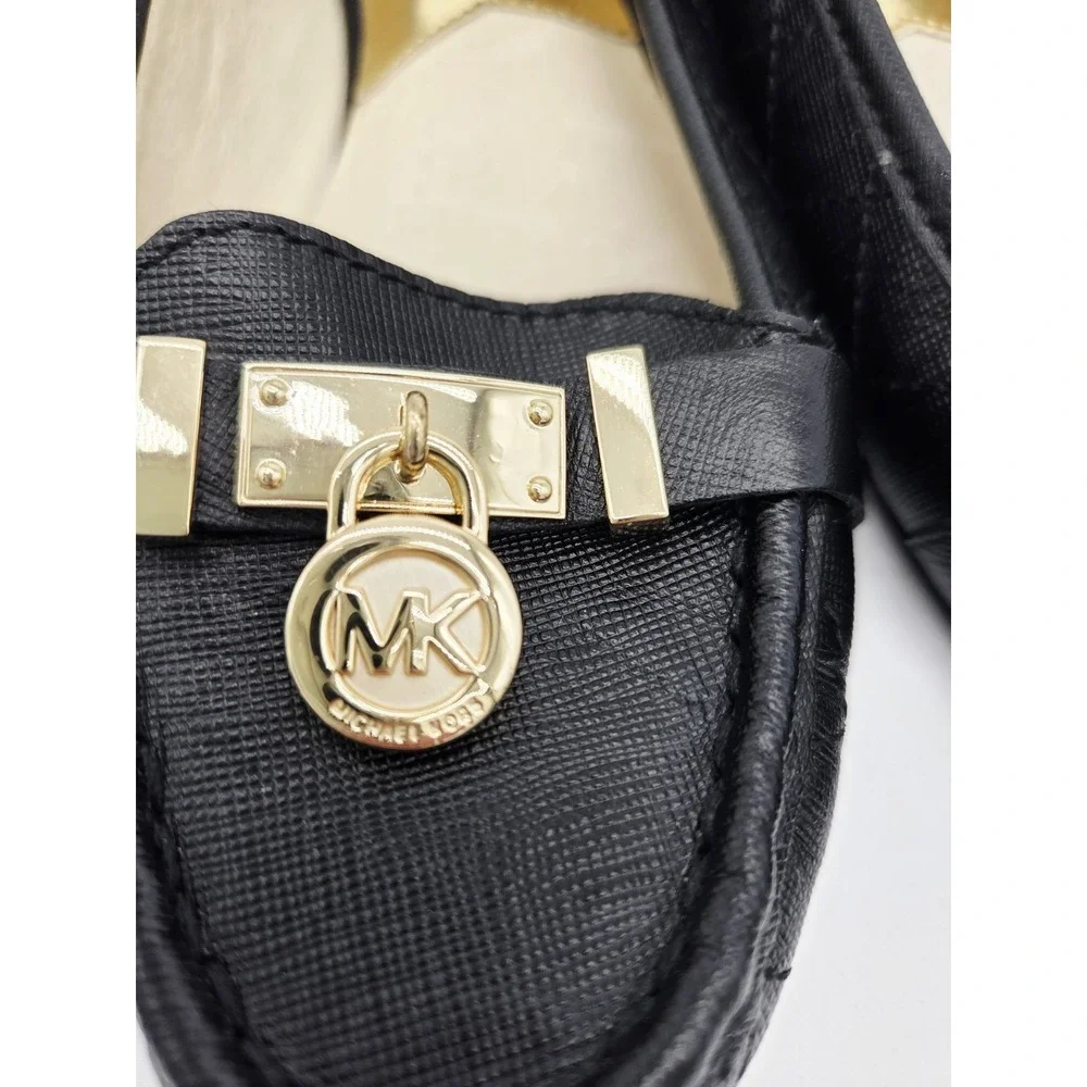 Michael Kors Womens Black Leather Classic Hamilton Flat Loafers Padlock Size 7.5